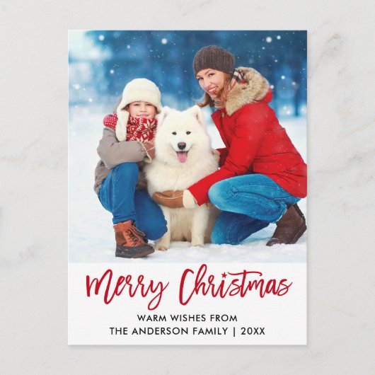 Penseel Script Red Merry kerstster foto Briefkaart (Voorkant)