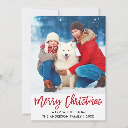 Penseel Script Red Merry kerstster foto Feestdagenkaart (Voorkant)