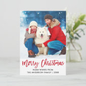 Penseel Script Red Merry kerstster foto Feestdagenkaart (Staand voorkant)
