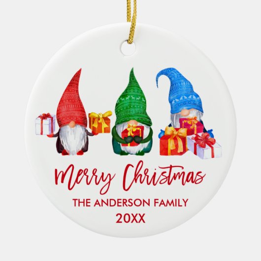 Penseel Script Red Merry Waterverf Gnomes Keramisch Ornament (Voorkant)