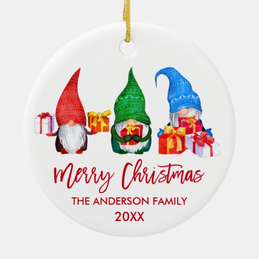 Penseel Script Red Merry Waterverf Gnomes Keramisch Ornament (Achterkant)