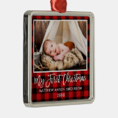 Penseel Script Red Pset Baby Eerste Kerstmis Metalen Ornament (Rechts)