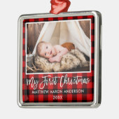 Penseel Script Red Pset Baby Eerste Kerstmis Metalen Ornament (Links)
