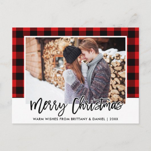 Penseel Script Red Pset Couple met kerstmis Briefkaart (Voorkant)
