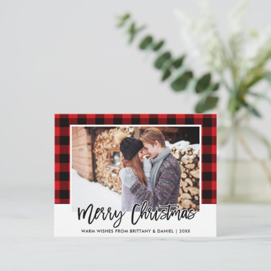 Penseel Script Red Pset Couple met kerstmis Briefkaart (Staand voorkant)