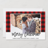 Penseel Script Red Pset Couple met kerstmis Feestdagenkaart (Voorkant)
