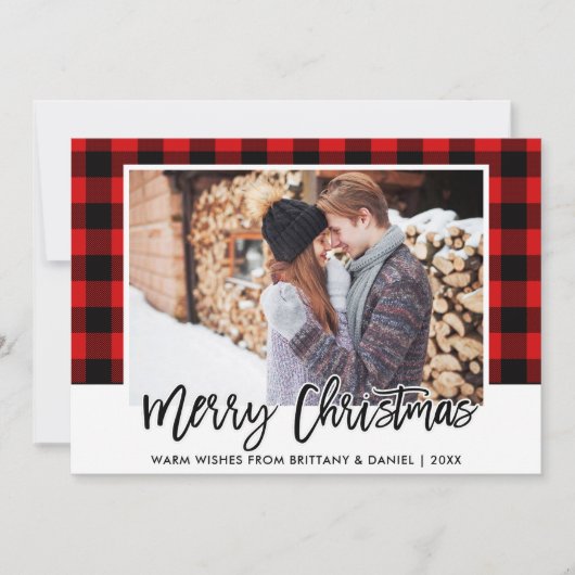 Penseel Script Red Pset Couple met kerstmis Feestdagenkaart (Voorkant)