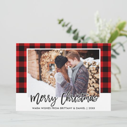 Penseel Script Red Pset Couple met kerstmis Feestdagenkaart (Staand voorkant)
