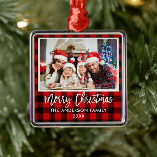 Penseel Script Red Pset Family Merry Kerstmis Metalen Ornament