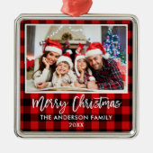 Penseel Script Red Pset Family Merry Kerstmis Metalen Ornament (Voorkant)