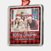 Penseel Script Red Pset Family Merry Kerstmis Metalen Ornament (Links)