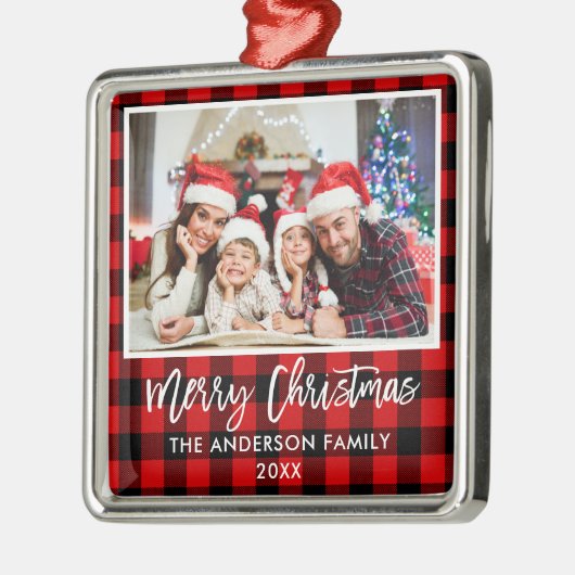 Penseel Script Red Pset Family Merry Kerstmis Metalen Ornament (Links)
