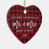 Penseel Script Red Pset First Kerstmis Mr Mrs. Keramisch Ornament (Rechts)