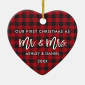 Penseel Script Red Pset First Kerstmis Mr Mrs. Keramisch Ornament (Voorkant)