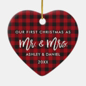 Penseel Script Red Pset First Kerstmis Mr Mrs. Keramisch Ornament (Achterkant)