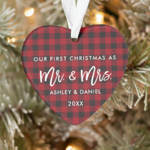 Penseel Script Red Pset First Kerstmis Mr Mrs. Ornament