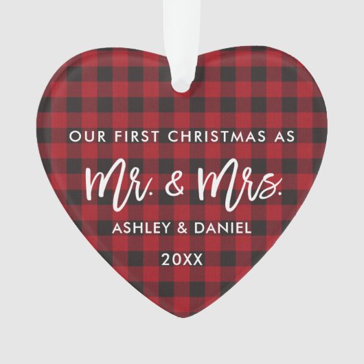 Penseel Script Red Pset First Kerstmis Mr Mrs. Ornament (voorkant)