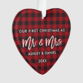 Penseel Script Red Pset First Kerstmis Mr Mrs. Ornament (voorkant)