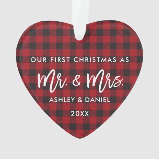 Penseel Script Red Pset First Kerstmis Mr Mrs. Ornament (achterkant)