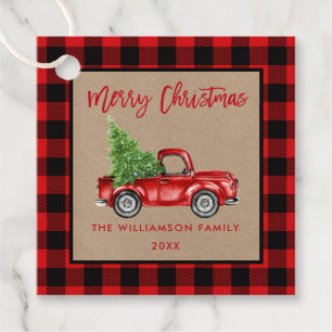 Penseel Script Red Pset Kraft-kersttruck Bedankjes Labels