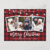 Penseel Script Red Pset Lights 3 Kerstmis foto Briefkaart (Voorkant)