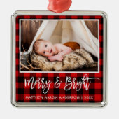 Penseel Script Red Pset Merry en Bright Baby Metalen Ornament (Voorkant)