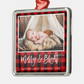 Penseel Script Red Pset Merry en Bright Baby Metalen Ornament (Links)