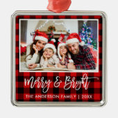 Penseel Script Red Pset Merry en heldere familie Metalen Ornament (Voorkant)