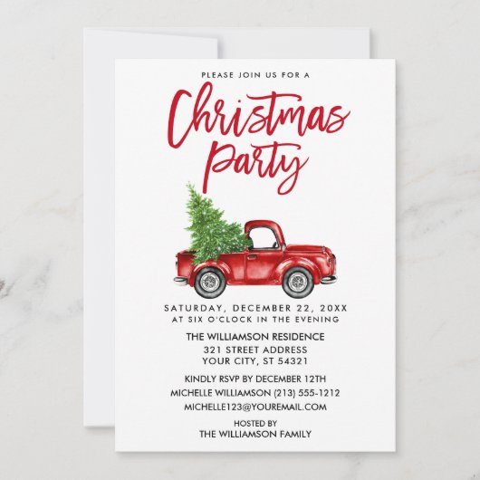 Penseel Script Red Pset Truck Kerstparty Kaart (Voorkant)