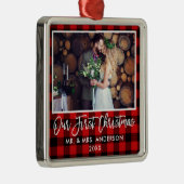 Penseel Script Red Pset Wedding First Kerstmis Metalen Ornament (Rechts)