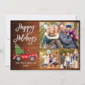 Penseel Script Red Truck 3 Foto Rustic Wood Feestdagenkaart (Voorkant)