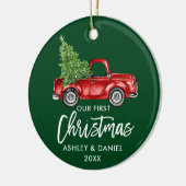 Penseel Script Red Truck First KerstGreen Keramisch Ornament (Links)