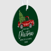 Penseel Script Red Truck First KerstGreen Ornament (voorkant)