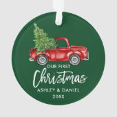 Penseel Script Red Truck First KerstGreen Ornament (achterkant)