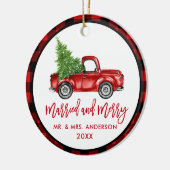 Penseel Script  Red Truck geplakt gehuwd Merry Keramisch Ornament (Links)