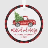 Penseel Script Red Truck geplakt gehuwd Merry Ornament (achterkant)