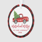 Penseel Script  Red Truck geplakt gehuwd Merry Ornament (voorkant)