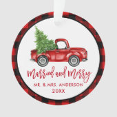Penseel Script Red Truck geplakt gehuwd Merry Ornament (voorkant)