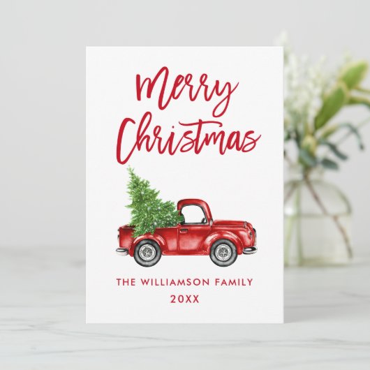 Penseel Script Red  Truck Kerstmis Kaart (Staand voorkant)