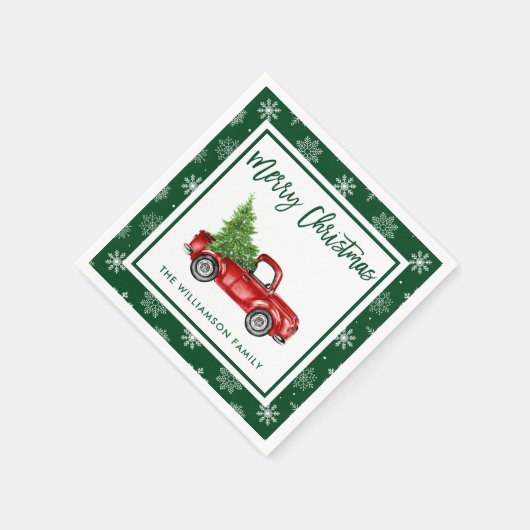 Penseel Script Red  Truck Kerstparty GR Servet (Hoek)