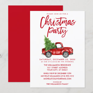 Penseel Script Red  Truck Kerstparty Kaart