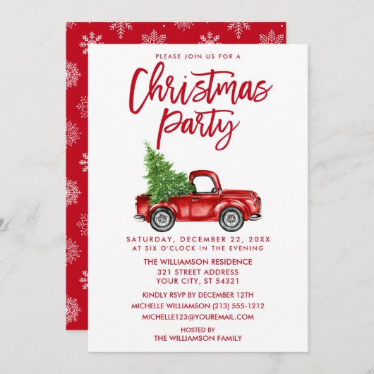Penseel Script Red  Truck Kerstparty SB Kaart (Voorkant / Achterkant)