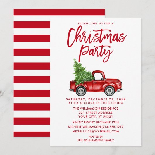 Penseel Script Red Truck Kerstparty SW Kaart (Voorkant / Achterkant)