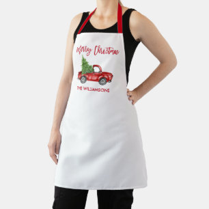 Penseel Script Red Truck met kerstboom Schort