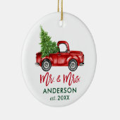 Penseel Script Red Truck Mr en Mrs. Keramisch Ornament (Rechts)
