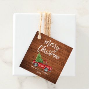 Penseel Script  Red Truck Wood Kerstmis Bedankjes Labels