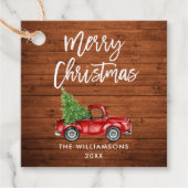 Penseel Script  Red Truck Wood Kerstmis Bedankjes Labels (Voorkant)