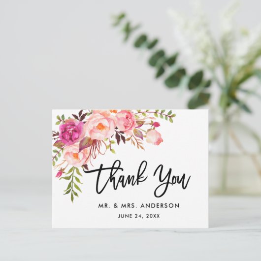 Penseel script roze finale bruiloft Dank u Briefkaart (Staand voorkant)