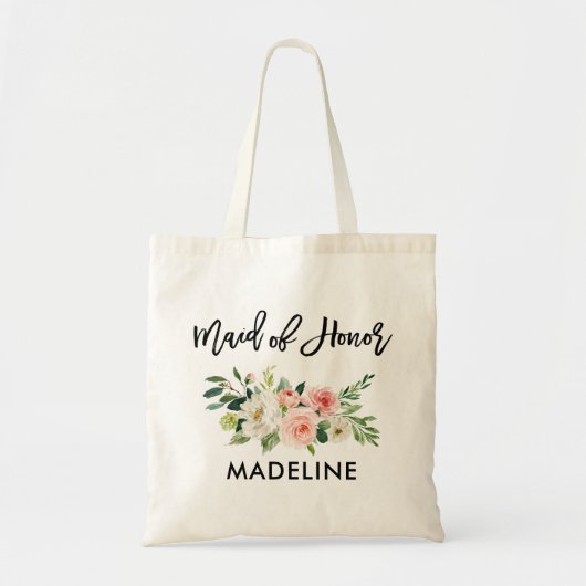 Penseel script roze witte Floral gemaakt van eer Tote Bag (Voorkant)