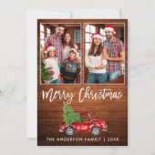 Penseel Script Rustic Wood 2 Kersttruck met foto's Feestdagenkaart (Voorkant)